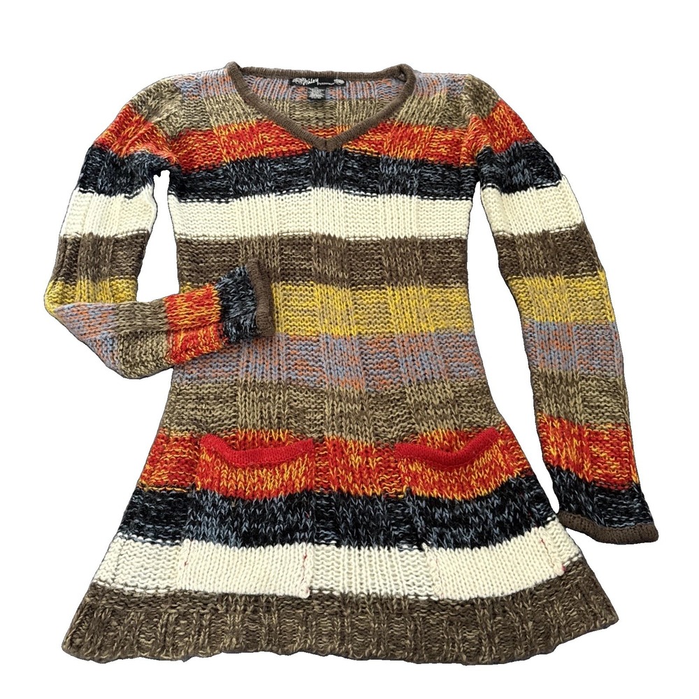 Ashley By 26 International Retro Long Sweater Sz XL Wide Stripe Chunky Knit Y2K